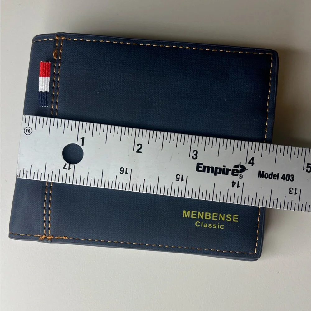 New Man's MENBENSE Classic Navy Blue Leather Wallet Credit Card/ID/Zipper Pocket